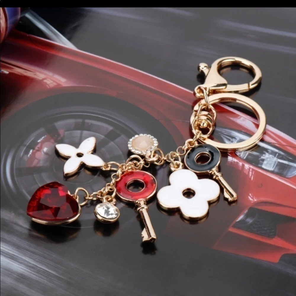 DESIGNER Inspired Flower and Heart Keychain/ Purse Charm